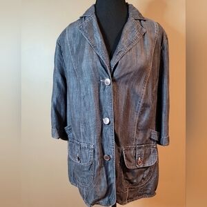 CAVITA Chambray Button Front Jacket, Grey with Pink Stitching, Western Office